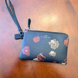 Coach Black and Red Floral Wristlet